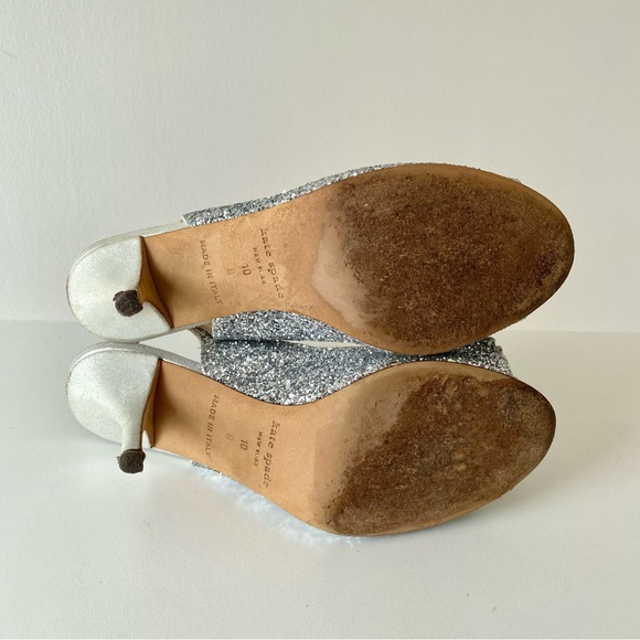 kate spade Sparkly Glitter Bow Slingback Silver Metallic Girlie Feminine Heels - Picture 11 of 17
